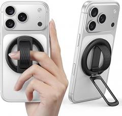 Lamicall Magnetic Phone Grip Holder for MagSafe - [Soft Silicone Loop] Vertical Cellphone Zinc Alloy Ring Stand Kickstand, Magnet Finger Grip Accessories for iPhone 12-17 Series, Other with Metal Ring