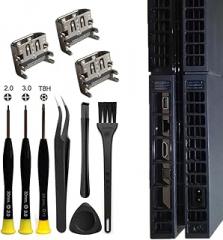 MYPUQIAO 3 PCS High-Quality HDMI Port Replacement for PS4 1000/1100/1200 Models (NOT for Slim/PRO) - Full Repair Kit with Essential Tool Set for PlayStation 4.​​(1100-A)