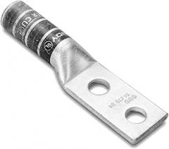 Burndy YA8C2TC14E2 Two Hole Hylug Code Conductor Long Barrel Copper Compression Terminal, #8 Str. - #6 Sol. 37/24 Conductor, 1/4