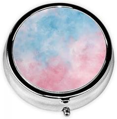 Pink Orchid and Blue Gradient Pattern Round Pill Case, Portable Pill Box for Pocket Metal Medicine Vitamin Organizer 3 Compartment Three Times A Day