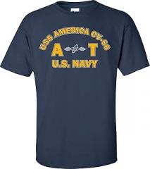 MilitaryBest USS America CV-66 Rate at Aviation Electronics Technician T-Shirt Blue