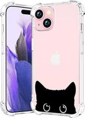 Compatible with iPhone 15 Case Clear Cute for Women - Rugged Phone Cases Funda Protector Cover Skin (Black Cat Ears Animal)