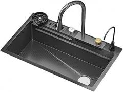 Waterfall Sink Embossed Honeycomb Kitchen Stainless Steel Single Slot Vegetable Washing Basin Under The Table Dishwashing Pool