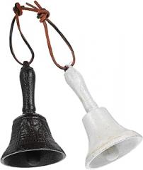 Milisten 2pcs Vintage Cast Metal Handheld Shaking Bells with Handle Rustic Metal Jingle Bells for Restaurant Service Desk Call Suitable for Home Hotel and Craft Decoration