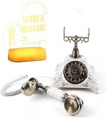 Premium Classic Retro Style Wedding MessageBook Audio Phone with Free LED Sign,European Old Fashioned Luxry Antique Audio Guestbook Desk Decoration Telephone for Birthday Parties (White)
