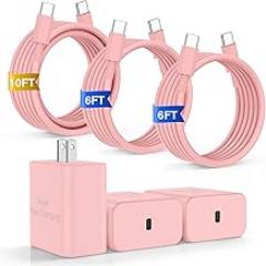 iPhone 17 16 Pro Max Charger Fast Charging, 45W Super Fast USB C Chargers for iPhone 17(6FT+6FT+10FT) Type C Chargers Cord with Fast Charger Block for iPhone 17/16/15 Series/iPad/ GalaxyS25/S24 Pink