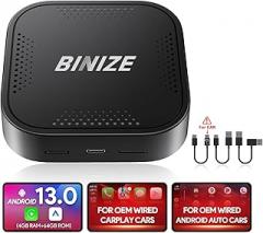 Binize Wireless CarPlay Android AUTO Multimedia Video Box 4G Cellular,4GB+64GB,8Core,Android 13 Built-in Navigation Support SIM&TF Card Bluetooth Support Car with OEM Wired CarPlay/Android Auto