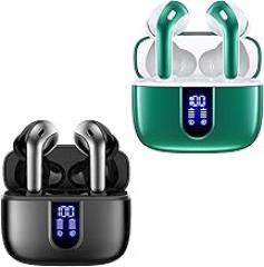 TAGRY 2 Sets X08 Black and Forest Green Bluetooth Headphones True Wireless Earbuds 60H Playback Ear Buds with Wireless Charging Case in-Ear Earbuds with Mic