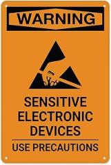 Warning Sensitive Electronic Devices Use Precautions Retro Metal Signs For Shop Yard Man Cave Garage Outdoor Funny Wall Decor Decorative Poster Plate - (Aluminum) 12 inch x 8 inch