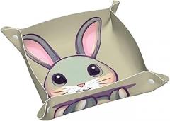 Cute little bunny decorative desk storage rack folding travel storage bag travel jewelry key phone coin watch pu leather tray