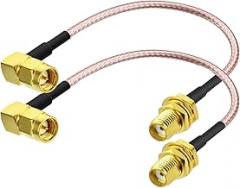 DHT Electronics 2-Pack RF coaxial Coax Assembly FPV Antenna Extension Cable SMA Female to SMA Male Right Angle 6''