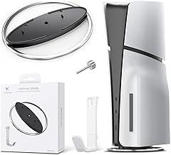 AceGamer Vertical Stand for PS5/Pro/Slim Console with Headset Holder, Non-Slip Base Mount for PlayStation 5 Vertical Dock Electronic Accessories, Anti-Rollover Stand for P5, Black