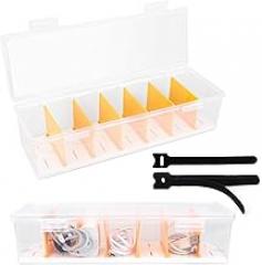 2pcs Cable Storage Box with 16pcs Wire Clips, Clear Cable Organizer Box Phone Charger Organizer Case Electronic Storage Case for Drawer Desk Office Home