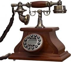 Button Phone, Solid Wood Touch Dial Retro Landline Phone with Hands- Electronic Bell, Wired Fixed Telephone for Home & Office Decor