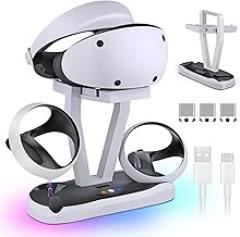 Charging Station for PS5 VR2, BELOPERA Dual Fast Charger Dock with 3 Magenetic Connector, PS5 VR2 Headset Display Stand with LED Light