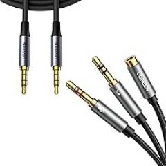 UGREEN Headphone Splitter for Computer Female to 2 Dual 3.5mm Male Bundle with Audio Cable Braided 4-Pole 3FT