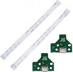 JDS-011 Charging Port Assembly(with Flex Cable) for Sony PlayStation PS4 Controller, Repair Part Micro USB Adaptor Charger Socket Board Connector Module(2 Pack)