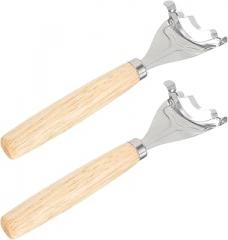 Milisten 2pcs Manual Corn Peeler and Stripper Tool with Stainless Steel Blade and Wood Handle, Household Kitchen Gadget for Corn Cob Removal and Vegetable Threshing