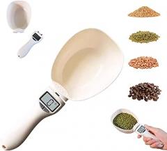 Electronic Digital Measuring Spoon, Adjustable Spoons for Cooking Baking with LCD Display, Portable Tool for Pet Dog Cat Food (White)