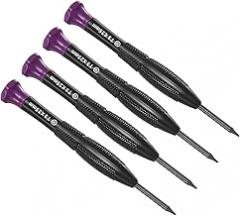 Tiny Torx Screwdriver, 109mm Length, Steel T3 Star Head Screw Driver with Swivel Lid Non-Slip Grip - (Applications: for Eyeglasses Watches Electronics Computer), 4pieces