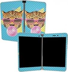 MightySkins Carbon Fiber Skin for Microsoft Surface Duo - Bubble Gum Cheetah | Protective, Durable Textured Carbon Fiber Finish | Easy to Apply | Made in The USA