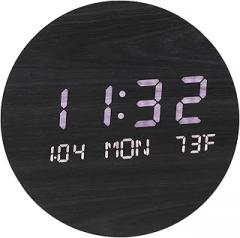 LIFKOME 1pc Led Digital Desk Clock Round Wooden Electronic Clock Battery Operated Compact Home Desktop
