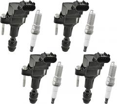 8 Piece 4-Pin Ignition Coil and Spark Plug Combination Set for 2.0L 2.4L Gas Engines, Direct Electronic Plug-In Fit, Complete Replacement Kit for Multiple Years, 12V Vehicle System Component