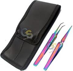 Set of 2 Stainless Steel Multi Titanium Rainbow Color Jeweler Style Tweezers #5a + #n1 Fine Point by G.S Online Store