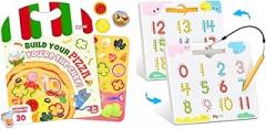 JoyCat Reusable Sticker Book - Jelly Stickers for Toddlers, Kids Sticker Activity Book, Travel Toys for Road Trip + Double-Sided Magnetic Number Tracing Board