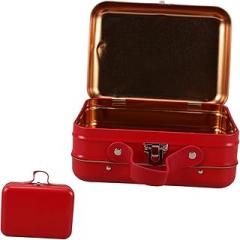 Mini Suitcase Handheld Storage Box Iron Makeup Container Decorative Organizer for Electronics Accessories Compact Red Design