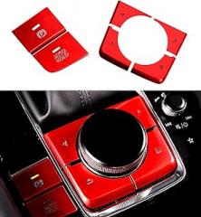 Aluminum Alloy Electronic handbrake Button Sticker Center Console Frame Cover Decoration Sticker Fit for Mazda (6 Pieces/Set of Decorative Stickers (red))
