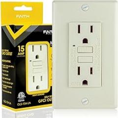 Faith 15A GFCI Outlet, ETL Listed, Non-Tamper-Resistant GFI Duplex Receptacles with LED Indicator, Self-Test Ground Fault Circuit Interrupter with Wall Plate, Light Almond