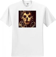 3dRose Dark Fantasy Machine Skull and Mechanical, Electronic Gear Art, T-Shirt