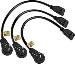 Nekteck 360° Rotating Flat Plug Extension Cord 1 Foot, 14AWG 3 Prong Extension Cord, Low Profile Right Angle Power Cord, Flat Extension Cord Grounded Wire, 15A- UL Certified, Black