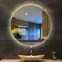 LED Lighted Bathroom Mirror, Modern Round Wall Mounted Makeup Vanity Mirror, Electronic Anti-Fog, Bedroom Home Furniture