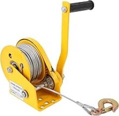 1200 Lbs Hand Crank Winch - Heavy Duty Manual Boat with Automatic Braking System & Anti-Twist Steel Cables Compatibility with Trailers, Boats, and ATVs