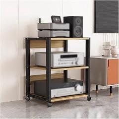 3/4 Tier Audio Video Component Rack, Corner Shelf Media Stand Stereo Receiver Cabinet, CD Player Storage Unit for Home Office Theater Club Living Room, Gaming Devices Electronic(Yellow-3 Tier)