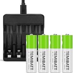 Lithium AA Batteries 4 Pack with Charger - 1.5V for Blink Camera, 1500mAh, Freeze Proof