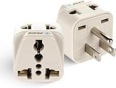 OREI USA, Japan, Philippines & More (Type B) Travel Adapter Plug - 2 in 1 - CE Certified - RoHS Compliant - 2 Pack - White Color (DB-5-2PK)