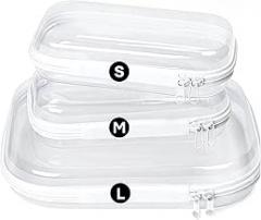 3 Pack Clear Hard Shell Organizer Bags (S/M/L) – Waterproof & Shockproof Travel Toiletry and Makeup Bag Set for Cosmetics, Baby Items, Toys, Stationery, Crafts, Electronics & More