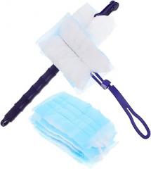 GLEAVI Electrostatic Cleaning Duster with 20 Flat Fiber Heads, Blue Short and Telescopic Long Handle, Reusable Household Dust Removal Tool for Desktop and Furniture Cleaning