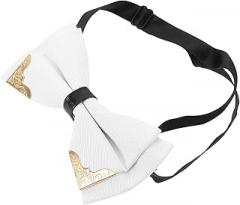 Milisten Men’s Metallic Trim Bow Tie White Satin Formal Tuxedo Bowtie for Groom Bachelor Party Wedding and Event Accessories