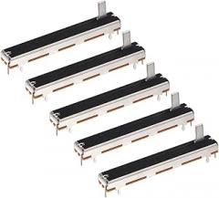 MECCANIXITY 5Pcs Straight Single Linear Slide Potentiometer 7 Pin B10K 60mm(L) 45mm Travel 10mm Handle Fader Variable Resistors Mixer Electronic Potentiometer for Dimming Tuning