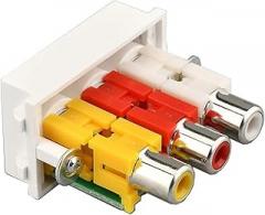 3 Audio Video Slot Socket Yellow red White Jack Module Sound Composite Expansion Adapter(Female to Female)