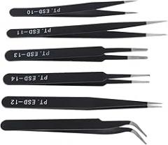 OriGlam 6PCS Precision Tweezers Set, ESD Tweezers Set, Anti-Static Stainless Steel Tweezers, Non-magnetic Curved Tweezers Set, Electronics Tweezers Kit for Jewelry, Craft, Electronics