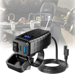 Motorcycle Phone Charger for Honda NT1100 DCT Electronic Suspension/NT700V ABS/Deauville/NT700VA Deauville, Weatherproof Motorcycle Handlebar Mount USB/Type-C Charger SAE to USB Dual