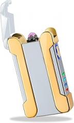 Electric Lighter USB Rechargeable Lighter Windproof Plasma Lighter Double Arc Lighter Cool Metal Lighter with LED Power Display for Camping, Hiking (White)