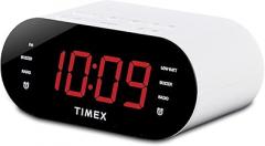 Timex Alarm Clock for Bedroom with FM Radio and 10 Station Presets, Clock Radio with USB Charger, Dual Alarms and Large Display- White(T232W)
