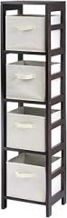 Winsome Wood Capri Wood 4 Section Storage Shelf with 4 Beige Fabric Foldable Baskets