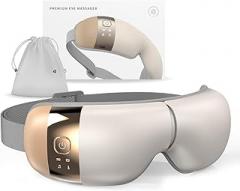 HubiCare Eye Massager with Heat, Vibration, and Music Helps Relieve Strain, Dark Circles, Dryness, and for Migraine Relief Relaxation and Better Sleep Valentines Day Gifts for Women/Men (Beige)